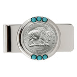 Westward Journey 2005 Bison Nickel Coin with Genuine Turquoise Stones Money Clip