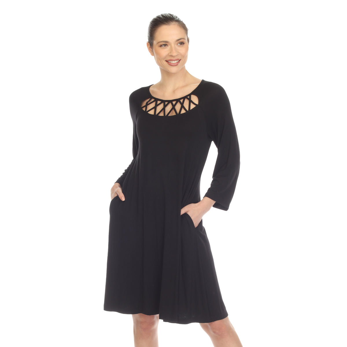 White Mark Women's Criss Cross Neckline Swing Midi Dress