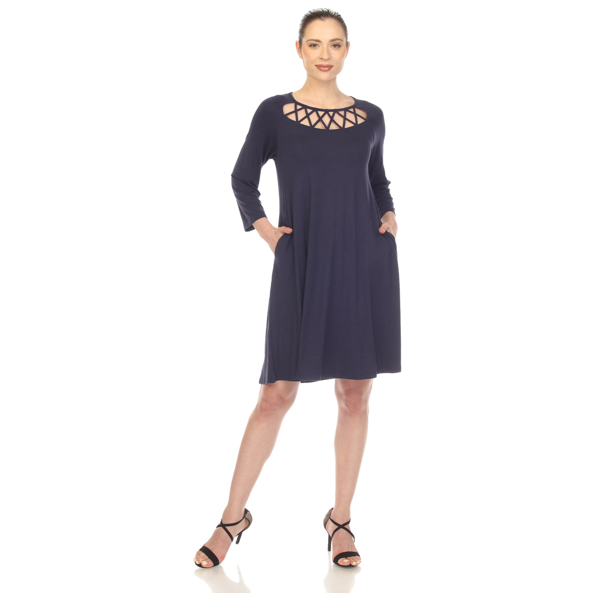 White Mark Women's Criss Cross Neckline Swing Midi Dress