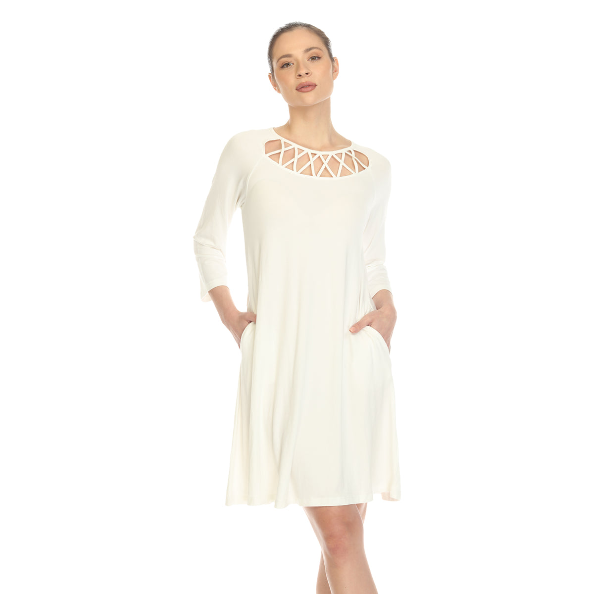 White Mark Women's Criss Cross Neckline Swing Midi Dress