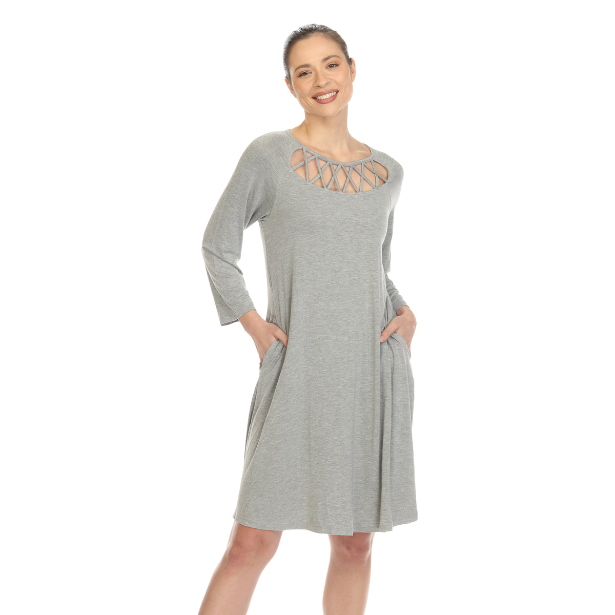 White Mark Women's Criss Cross Neckline Swing Midi Dress