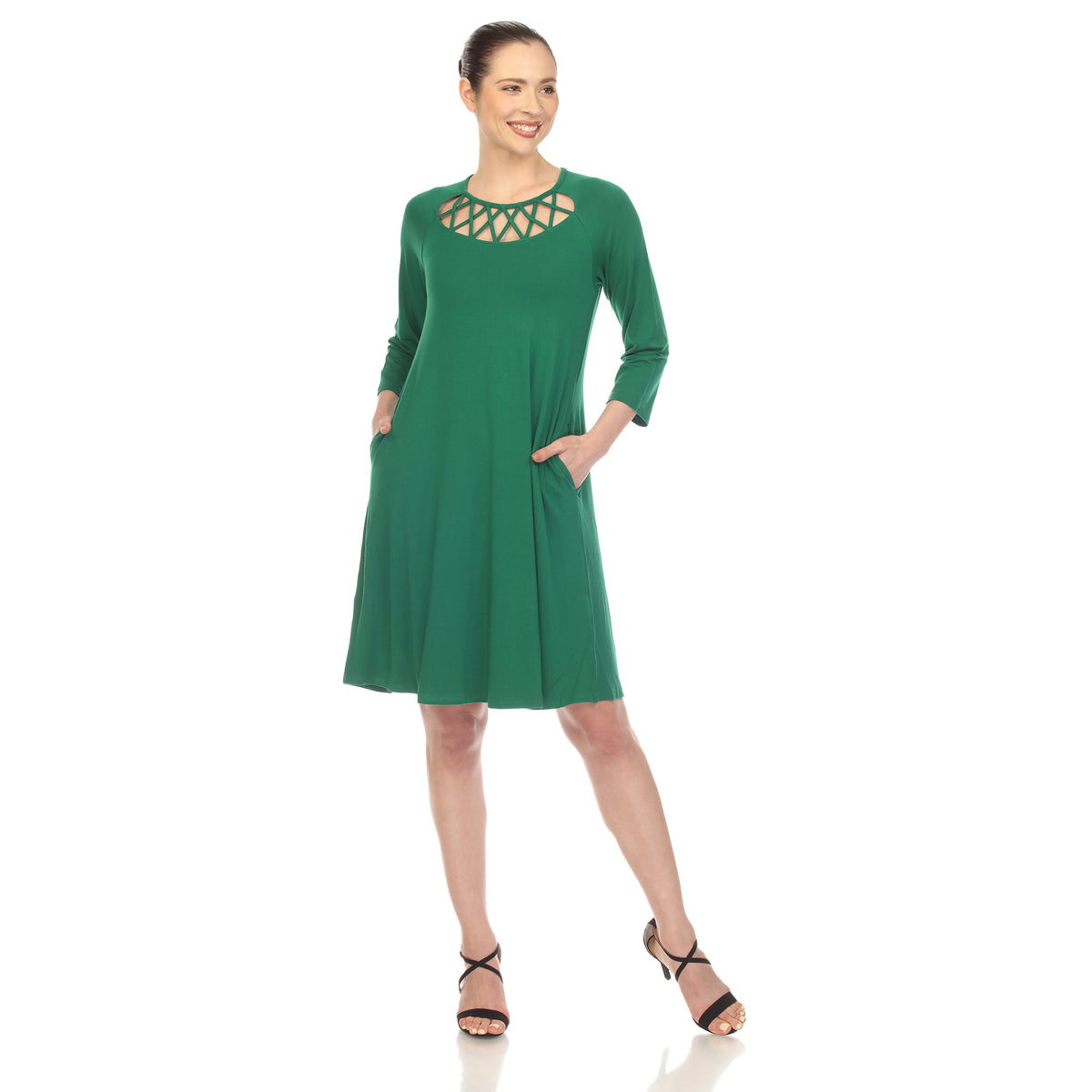 White Mark Women's Criss Cross Neckline Swing Midi Dress