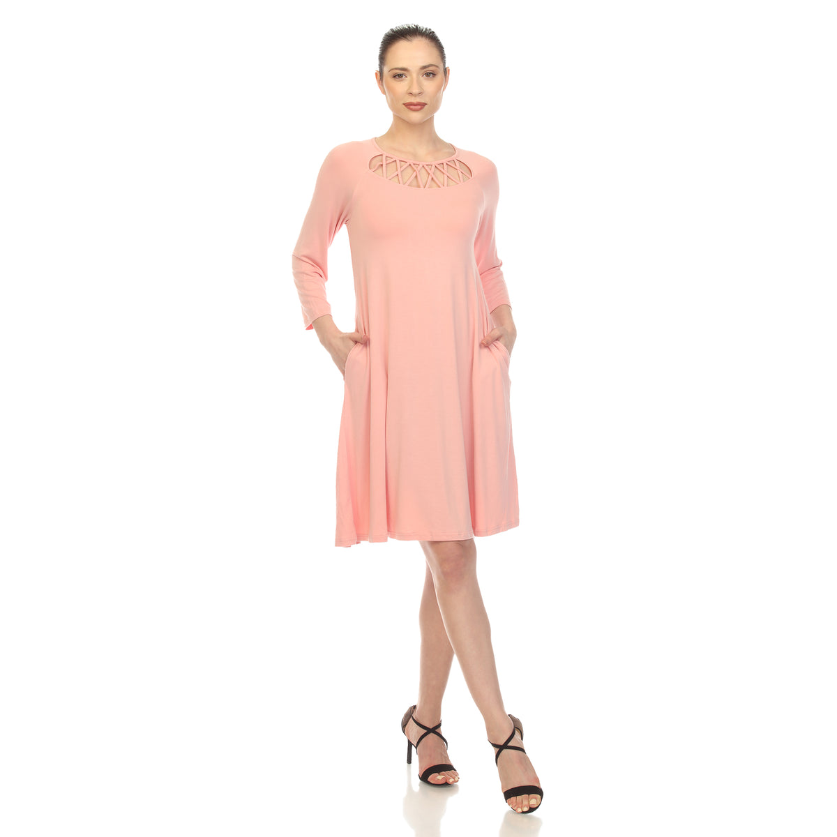 White Mark Women's Criss Cross Neckline Swing Midi Dress
