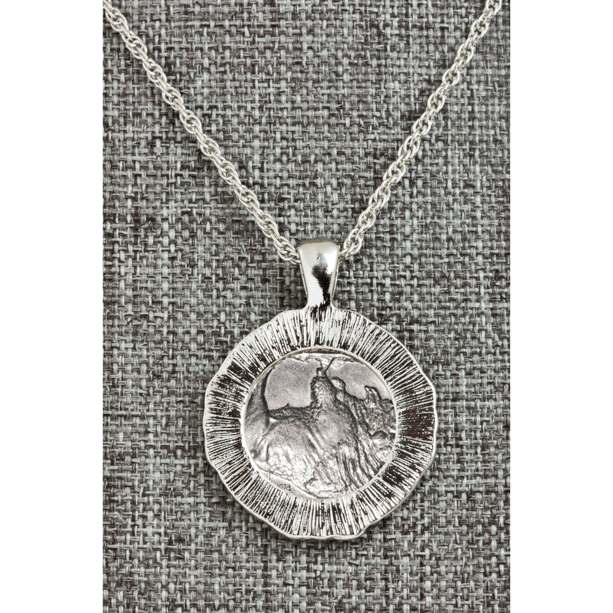 Buffalo Nickel Coin 1913-1938 Green Enamel Halo Pendant with 24" Chain + 3" Extender