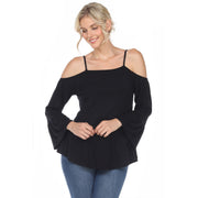 White Mark Women's Cold Shoulder Ruffle Sleeve Top