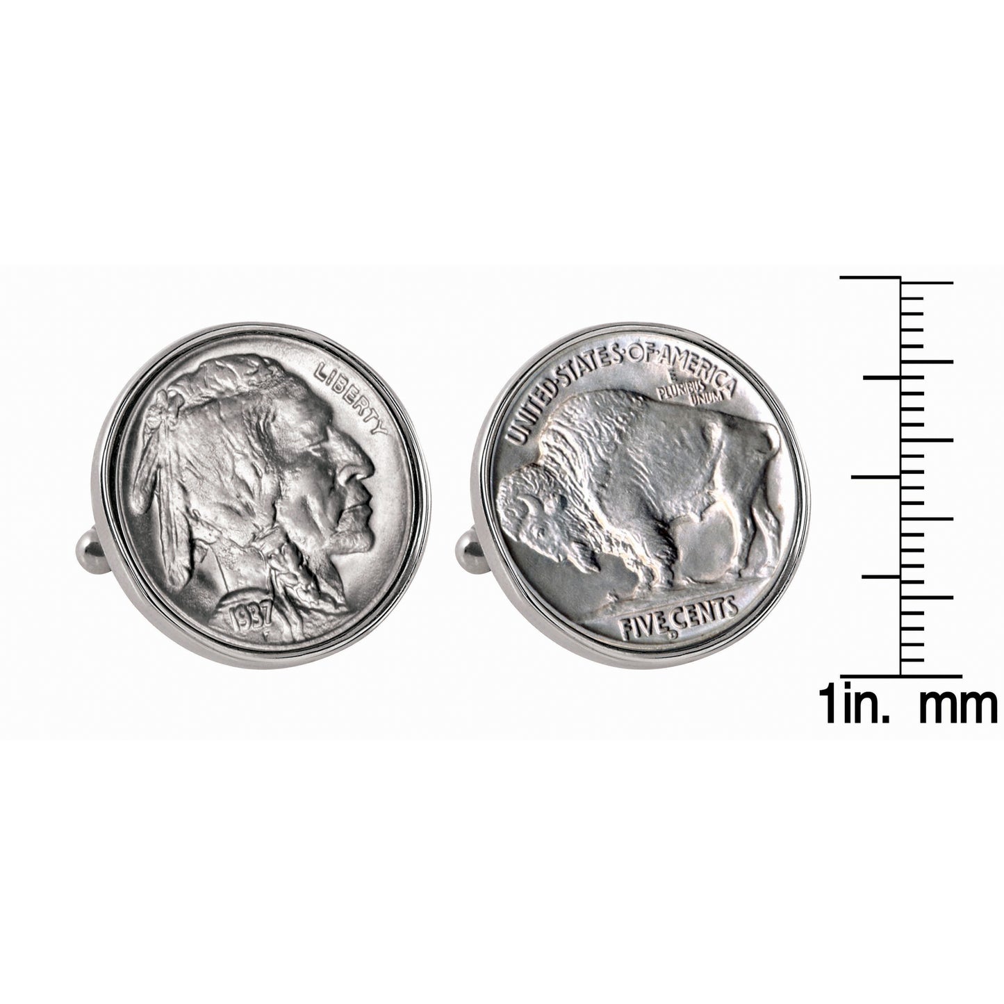 1913-1938 Minted Buffalo Nickel Silver-tone Bezel Coin Cuff Links