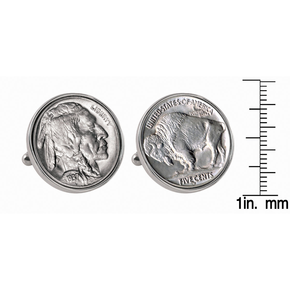 1913-1938 Minted Buffalo Nickel Silver-tone Bezel Coin Cuff Links