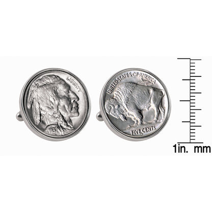 1913-1938 Minted Buffalo Nickel Silver-tone Bezel Coin Cuff Links
