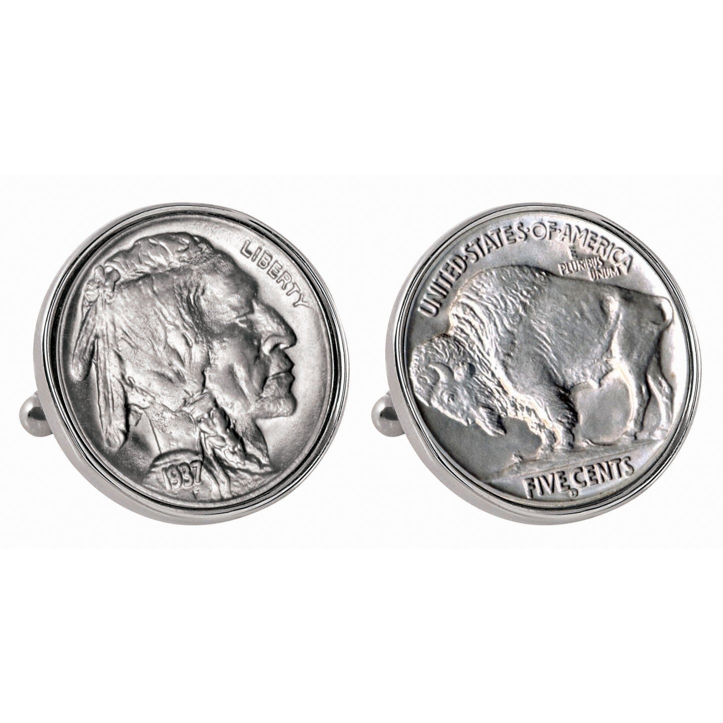 1913-1938 Minted Buffalo Nickel Silver-tone Bezel Coin Cuff Links
