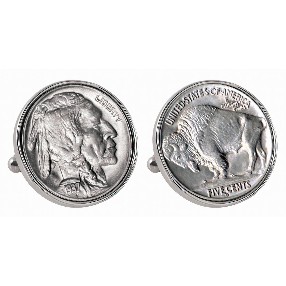 1913-1938 Minted Buffalo Nickel Silver-tone Bezel Coin Cuff Links