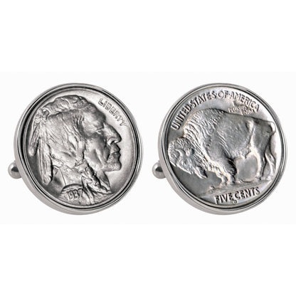 1913-1938 Minted Buffalo Nickel Silver-tone Bezel Coin Cuff Links
