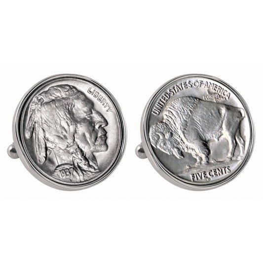 1913-1938 Minted Buffalo Nickel Silver-tone Bezel Coin Cuff Links