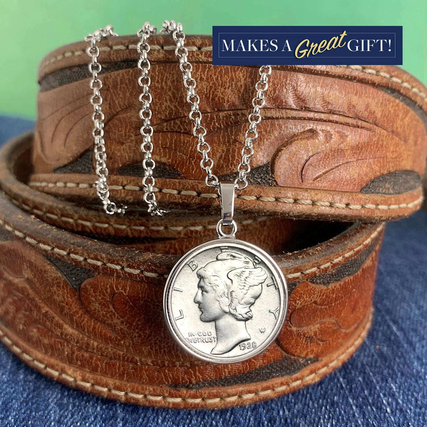 U.S. Silver Mercury Dime 1616-1945 Coin Pendant with 18" Chain