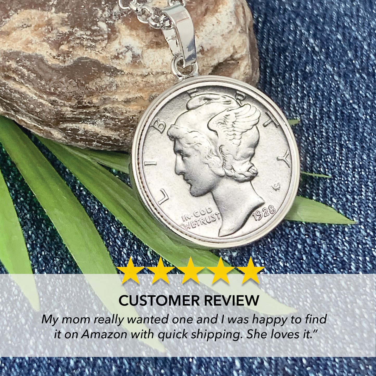 U.S. Silver Mercury Dime 1616-1945 Coin Pendant with 18" Chain