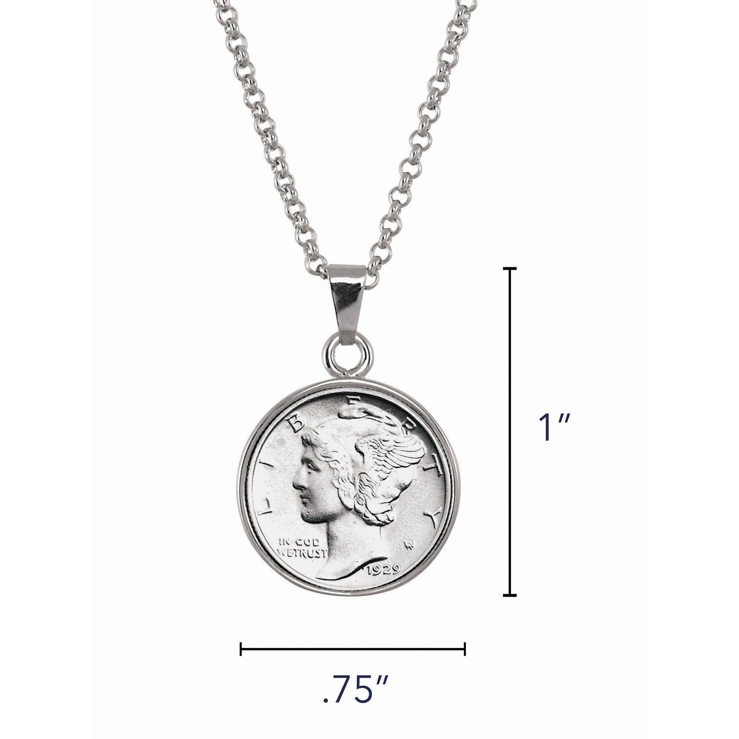 U.S. Silver Mercury Dime 1616-1945 Coin Pendant with 18" Chain