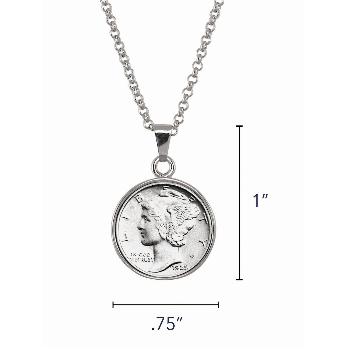 U.S. Silver Mercury Dime 1616-1945 Coin Pendant with 18" Chain