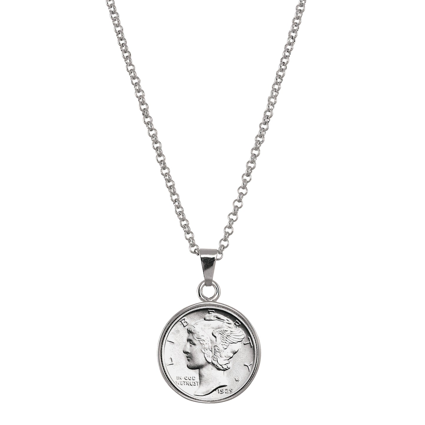 U.S. Silver Mercury Dime 1616-1945 Coin Pendant with 18" Chain