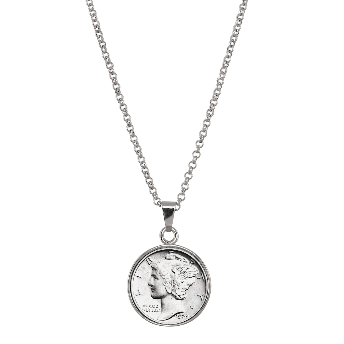 U.S. Silver Mercury Dime 1616-1945 Coin Pendant with 18" Chain