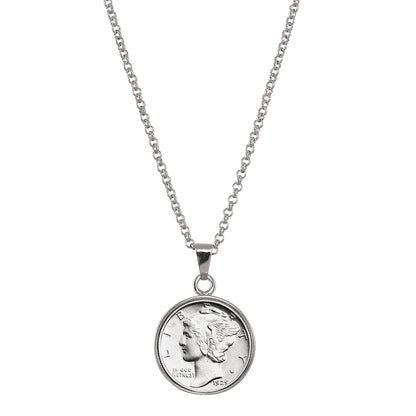 U.S. Silver Mercury Dime 1616-1945 Coin Pendant with 18" Chain