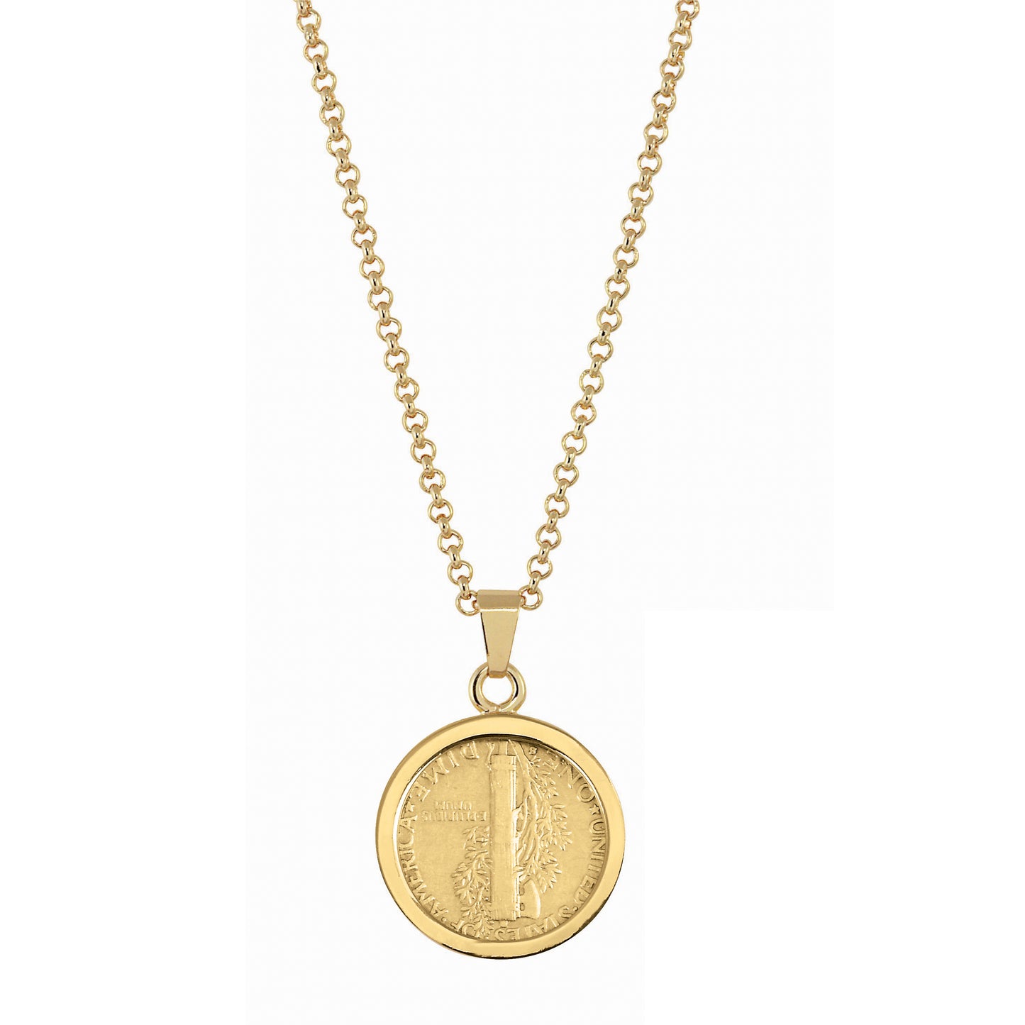 1916-1945 Gold-Layered Silver Mercury Dime Gold-tone Coin Pendant Necklace with 18" Chain