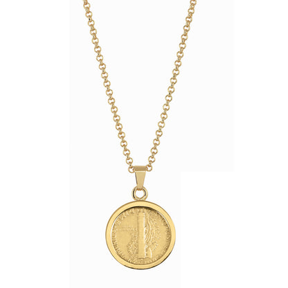1916-1945 Gold-Layered Silver Mercury Dime Gold-tone Coin Pendant Necklace with 18" Chain
