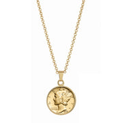 1916-1945 Gold-Layered Silver Mercury Dime Gold-tone Coin Pendant Necklace with 18" Chain