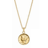 1916-1945 Gold-Layered Silver Mercury Dime Gold-tone Coin Pendant Necklace with 18" Chain