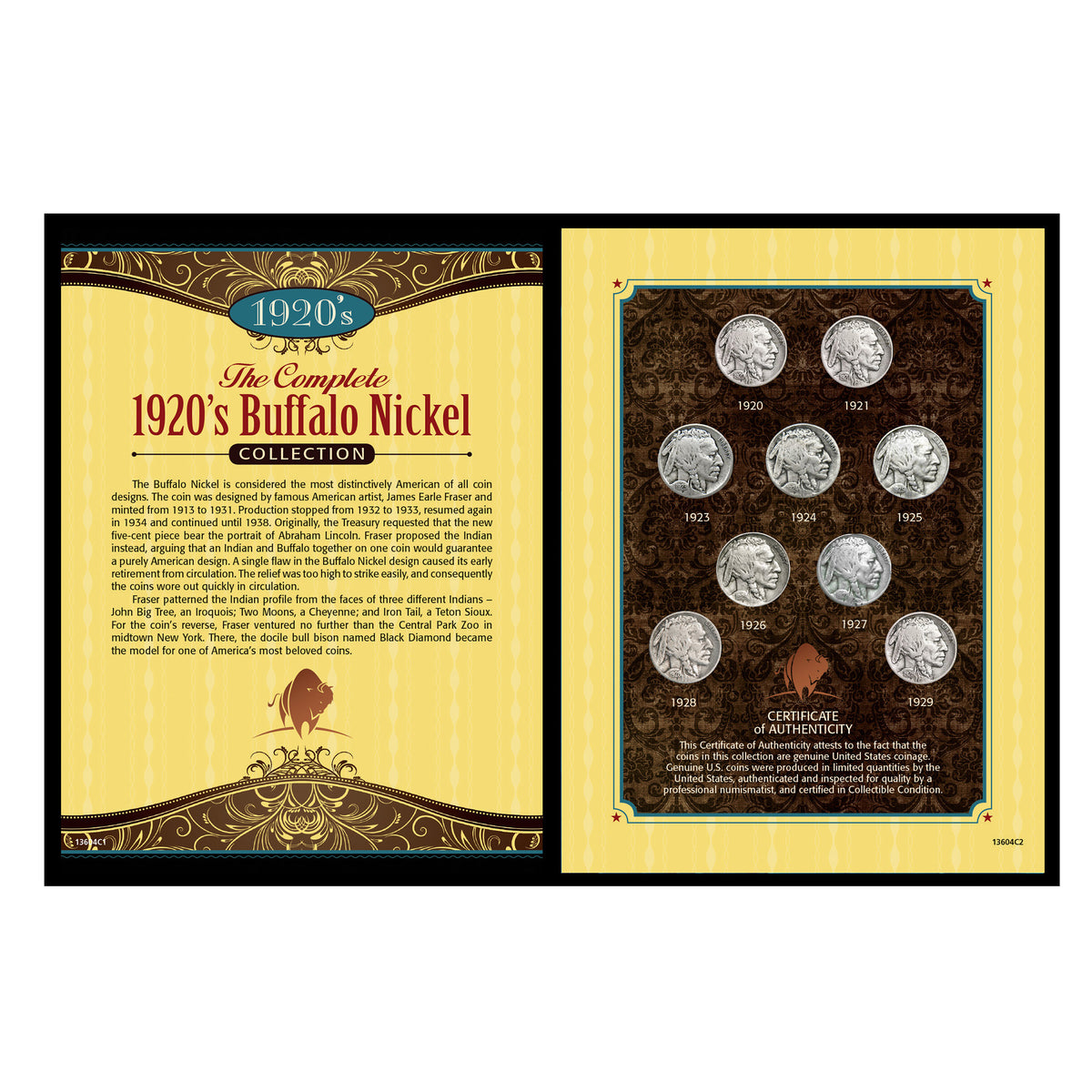 Complete 1920's Buffalo Nickel Collection with Display Portfolio