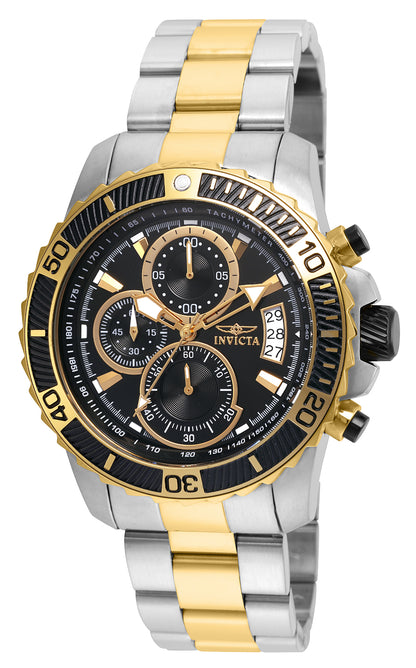 Invicta Men's 45mm Pro Diver Scuba Quartz Chronograph Black Dial Two-Tone Bracelet Watch