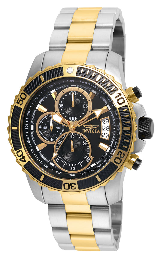 Invicta Men's 45mm Pro Diver Scuba Quartz Chronograph Black Dial Two-Tone Bracelet Watch