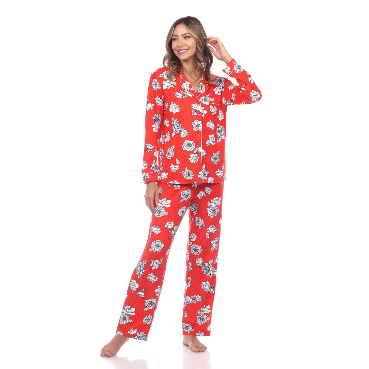 White Mark Women's Long-Sleeve Floral Pajama Set