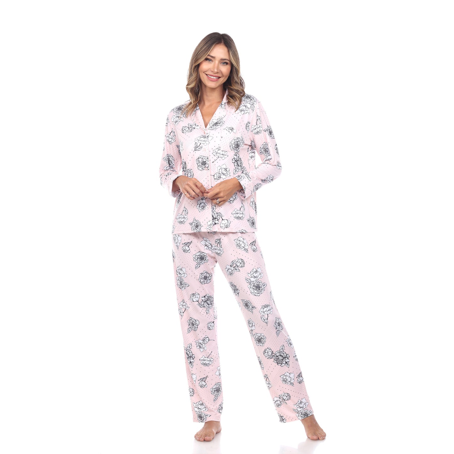 White Mark Women's Long-Sleeve Floral Pajama Set