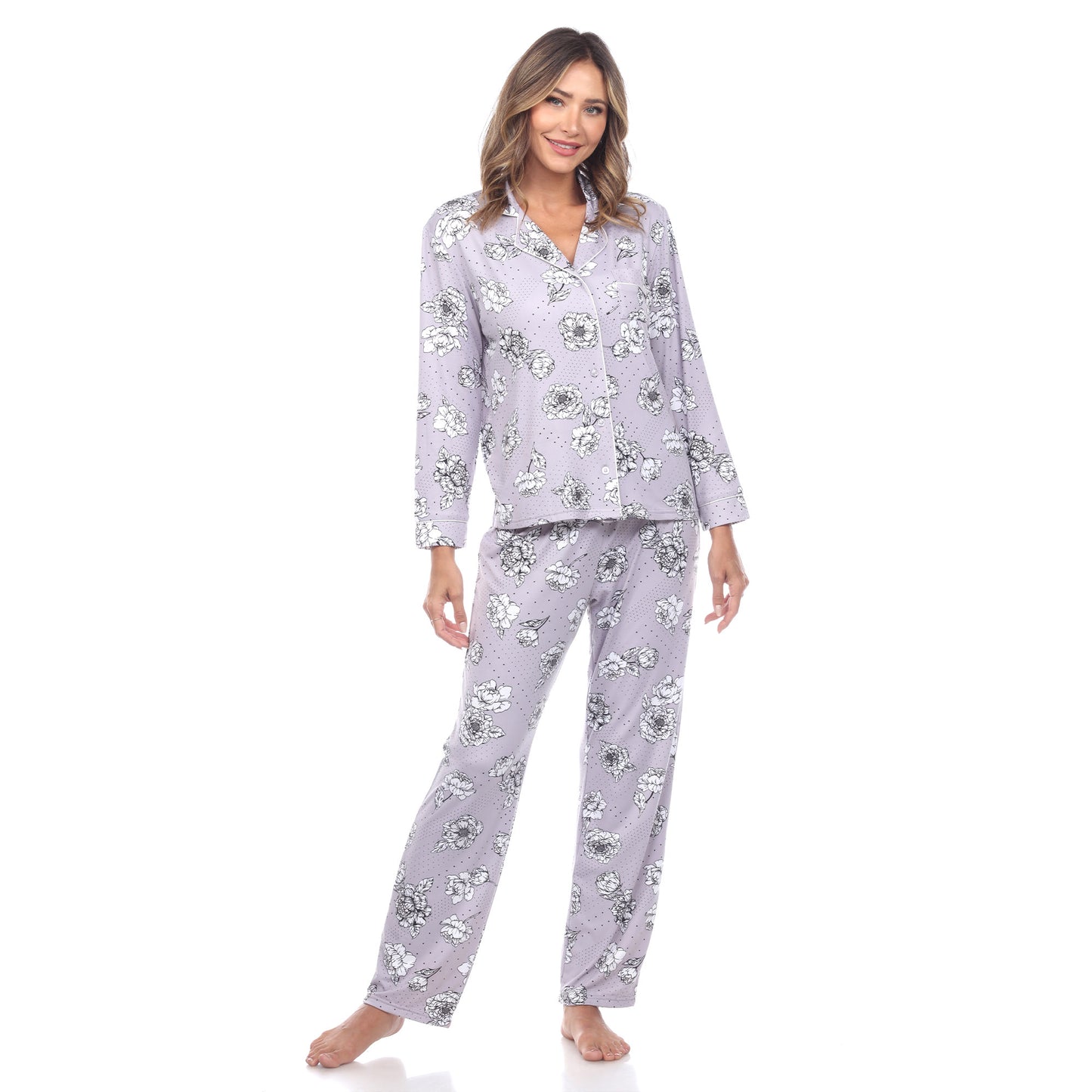 White Mark Women's Long-Sleeve Floral Pajama Set