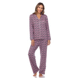 White Mark Women's Long-Sleeve Heart Print Pajama Set