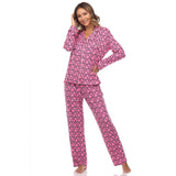White Mark Women's Long-Sleeve Heart Print Pajama Set