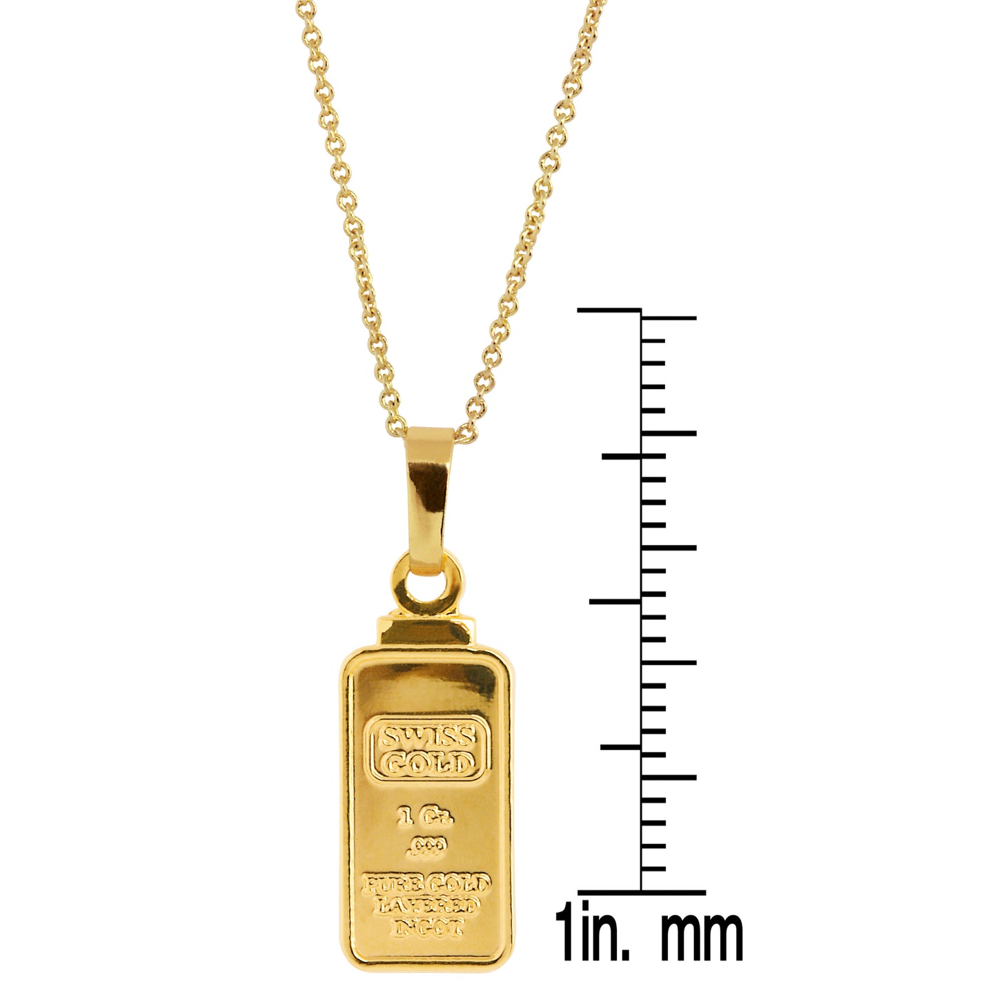 1 Gram Swiss Ingot Replica Coin Pendant Layered in 24k Gold