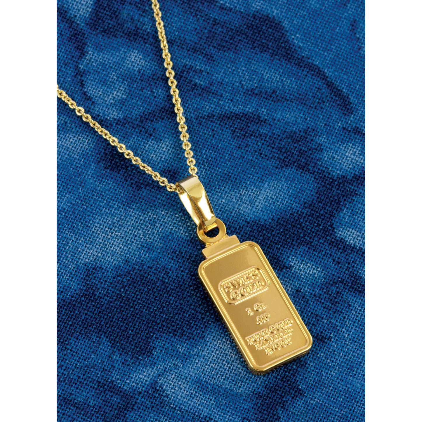 1 Gram Swiss Ingot Replica Coin Pendant Layered in 24k Gold