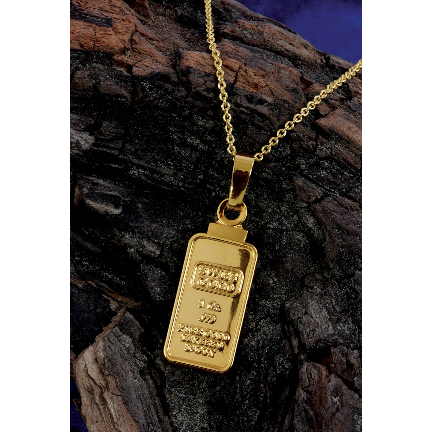 1 Gram Swiss Ingot Replica Coin Pendant Layered in 24k Gold