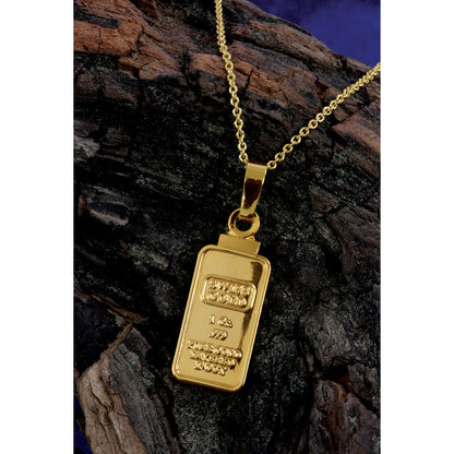 1 Gram Swiss Ingot Replica Coin Pendant Layered in 24k Gold