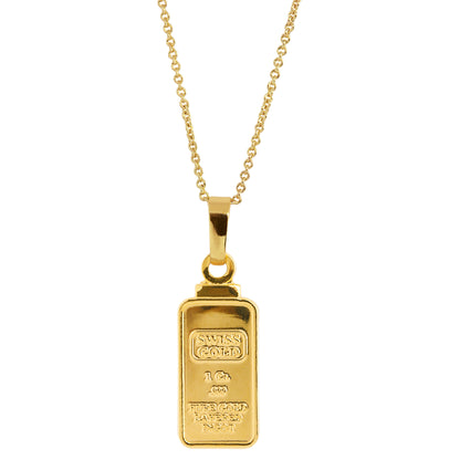 1 Gram Swiss Ingot Replica Coin Pendant Layered in 24k Gold