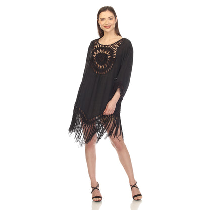 White Mark Women's Crochet Fringe Cover Up