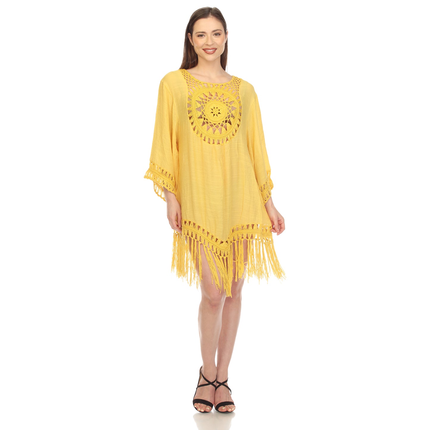 White Mark Women's Crochet Fringe Cover Up