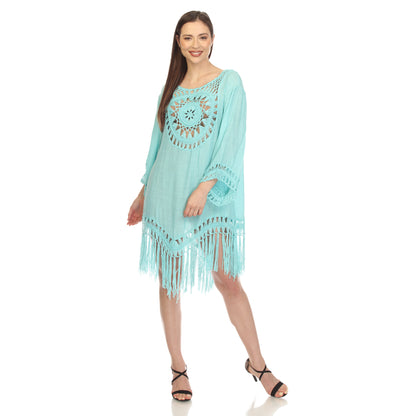 White Mark Women's Crochet Fringe Cover Up