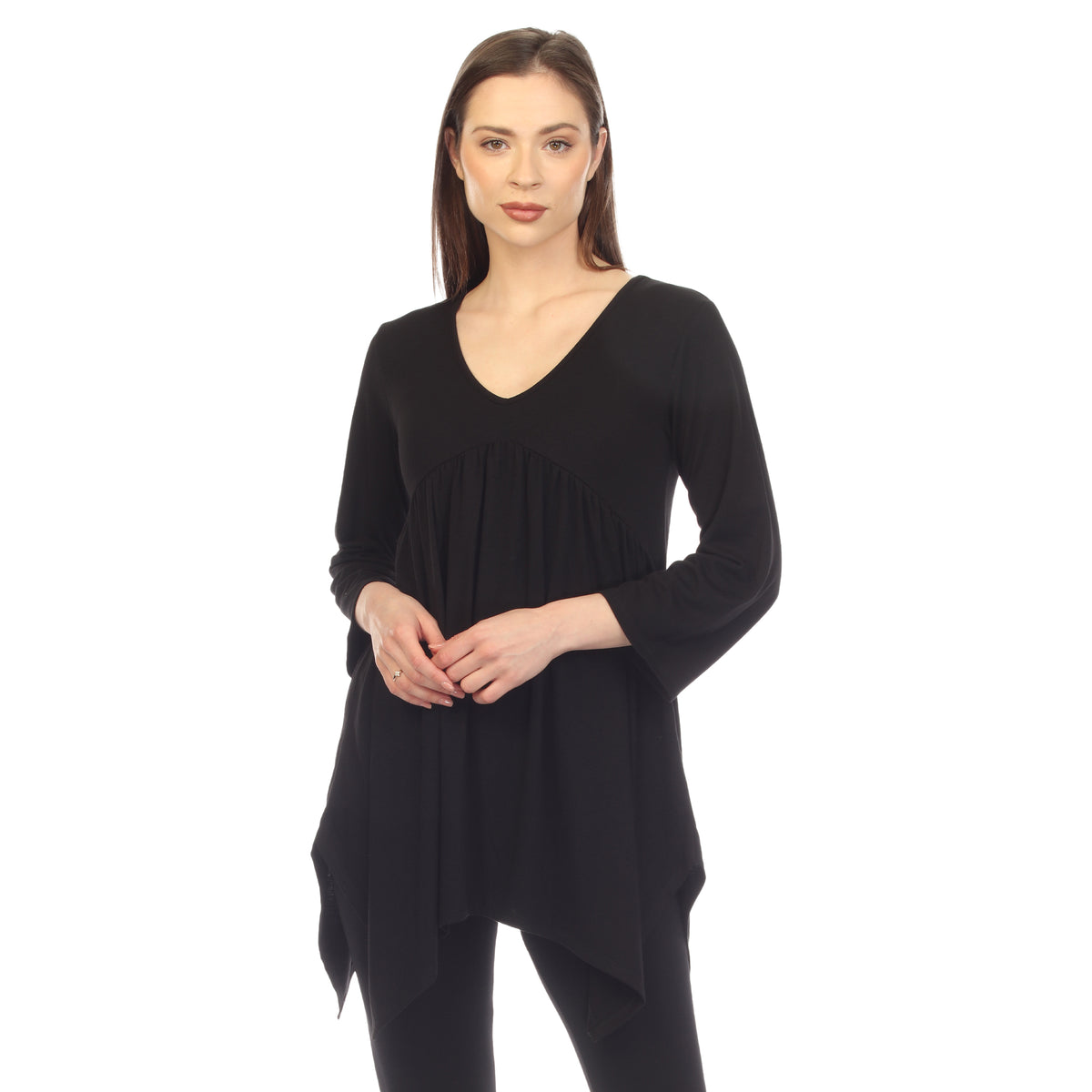 White Mark Women's Empire Waist Four Point Hem Tunic Top