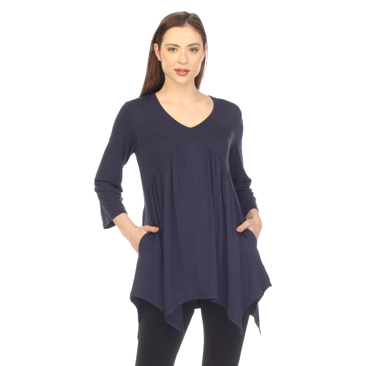 White Mark Women's Empire Waist Four Point Hem Tunic Top