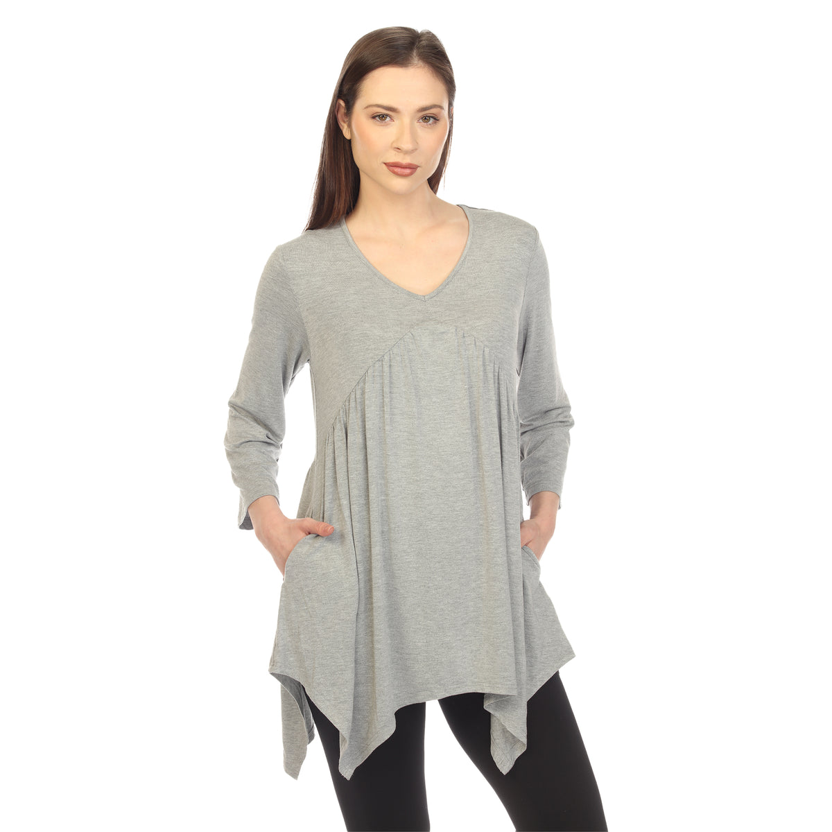 White Mark Women's Empire Waist Four Point Hem Tunic Top