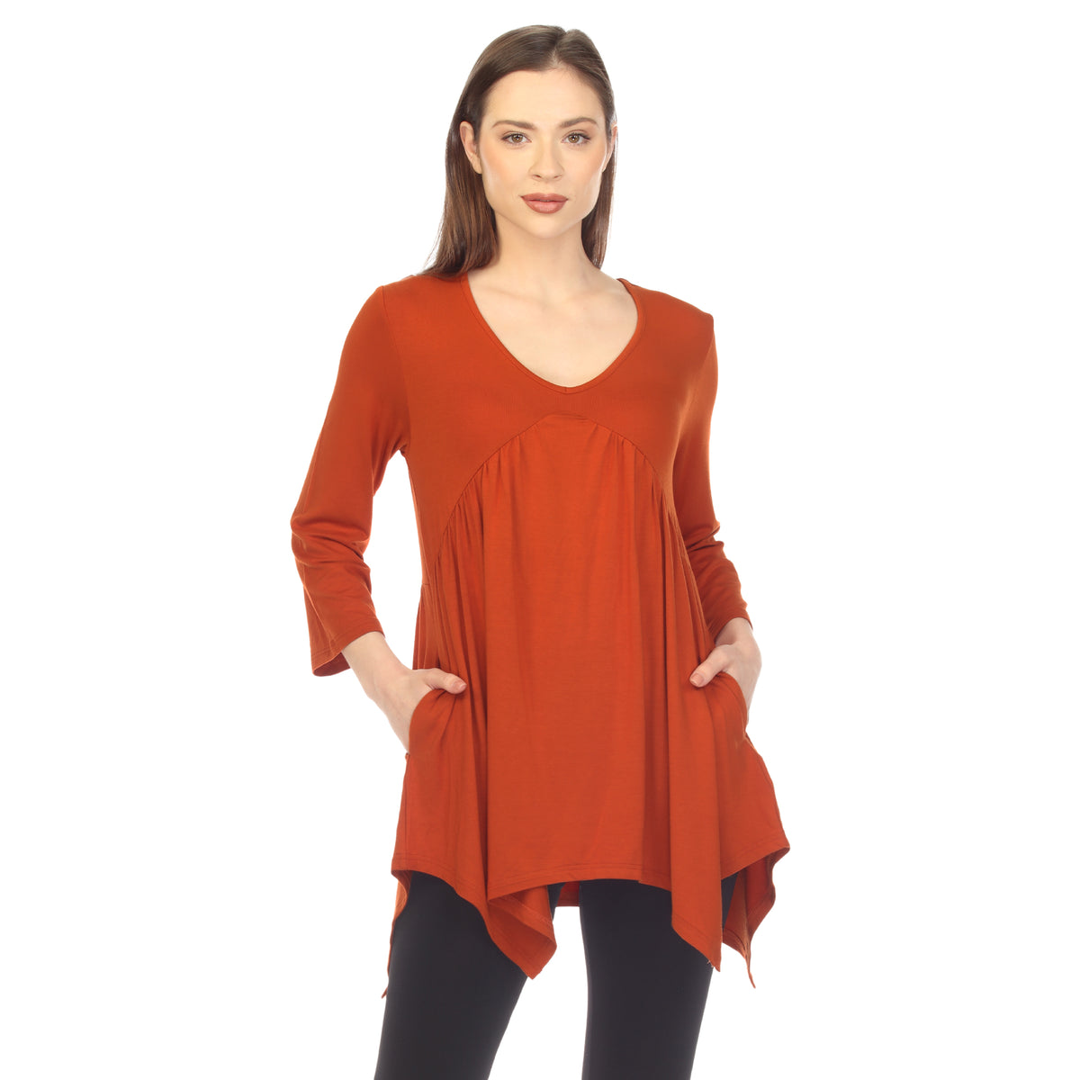 White Mark Women's Empire Waist Four Point Hem Tunic Top