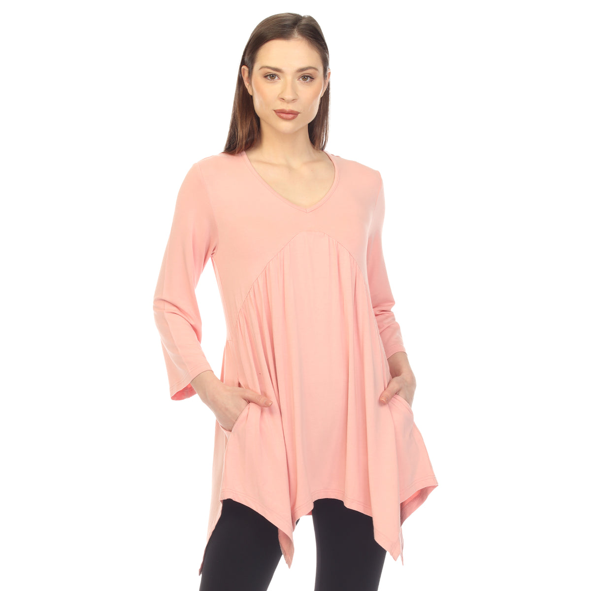 White Mark Women's Empire Waist Four Point Hem Tunic Top
