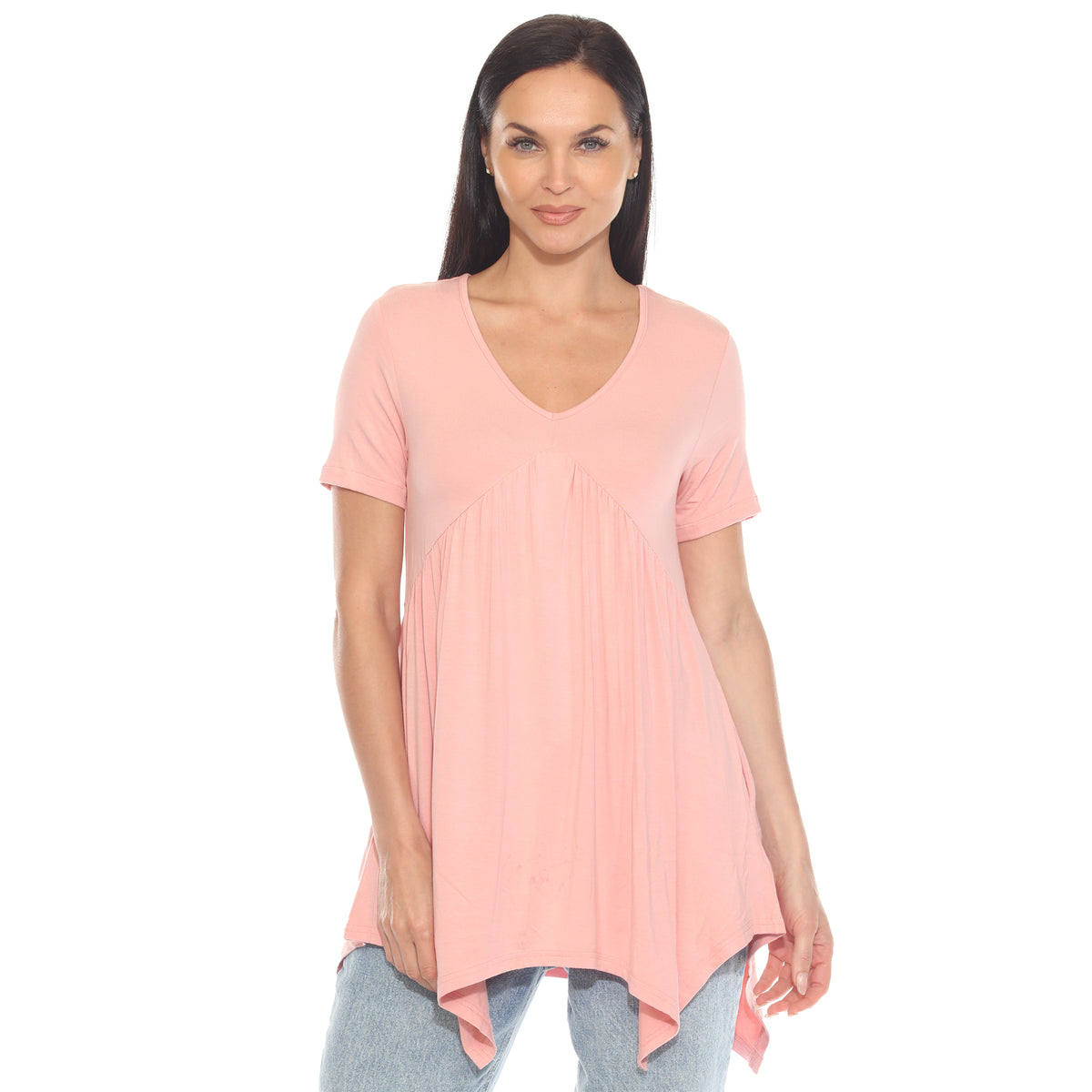 White Mark Women's Short Sleeve Shirred Front Knit Top with Pockets
