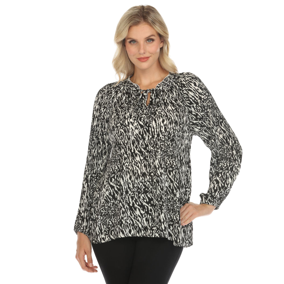 White Mark Women's Printed Peasant Blouse